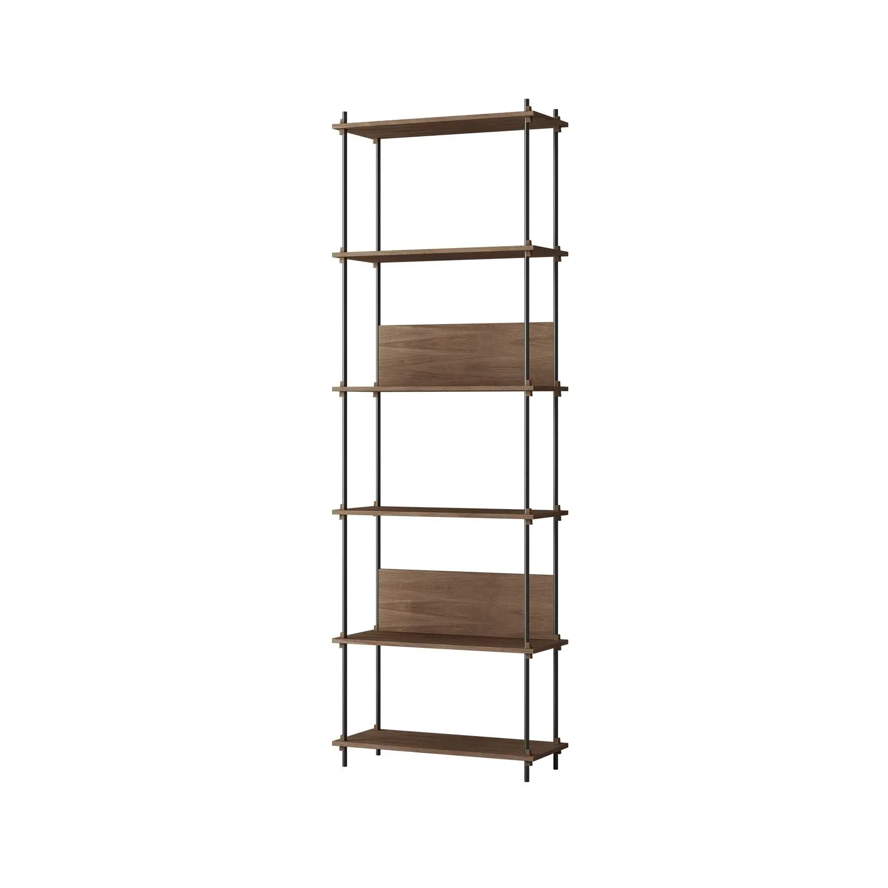 Single Shelving System with L-Shelves - Black, Oak image