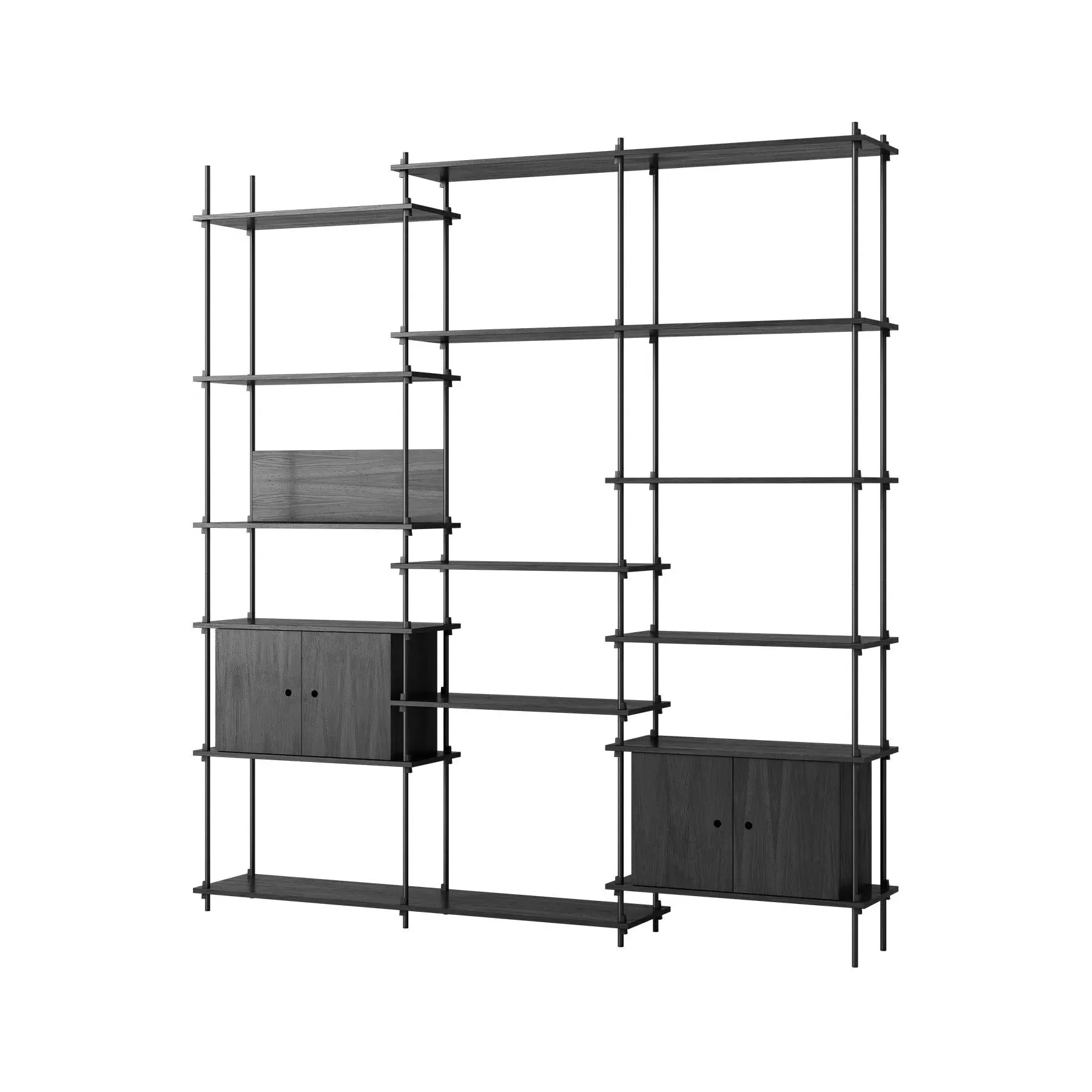 Triple Shelving System with 2 Cabinets - Black image