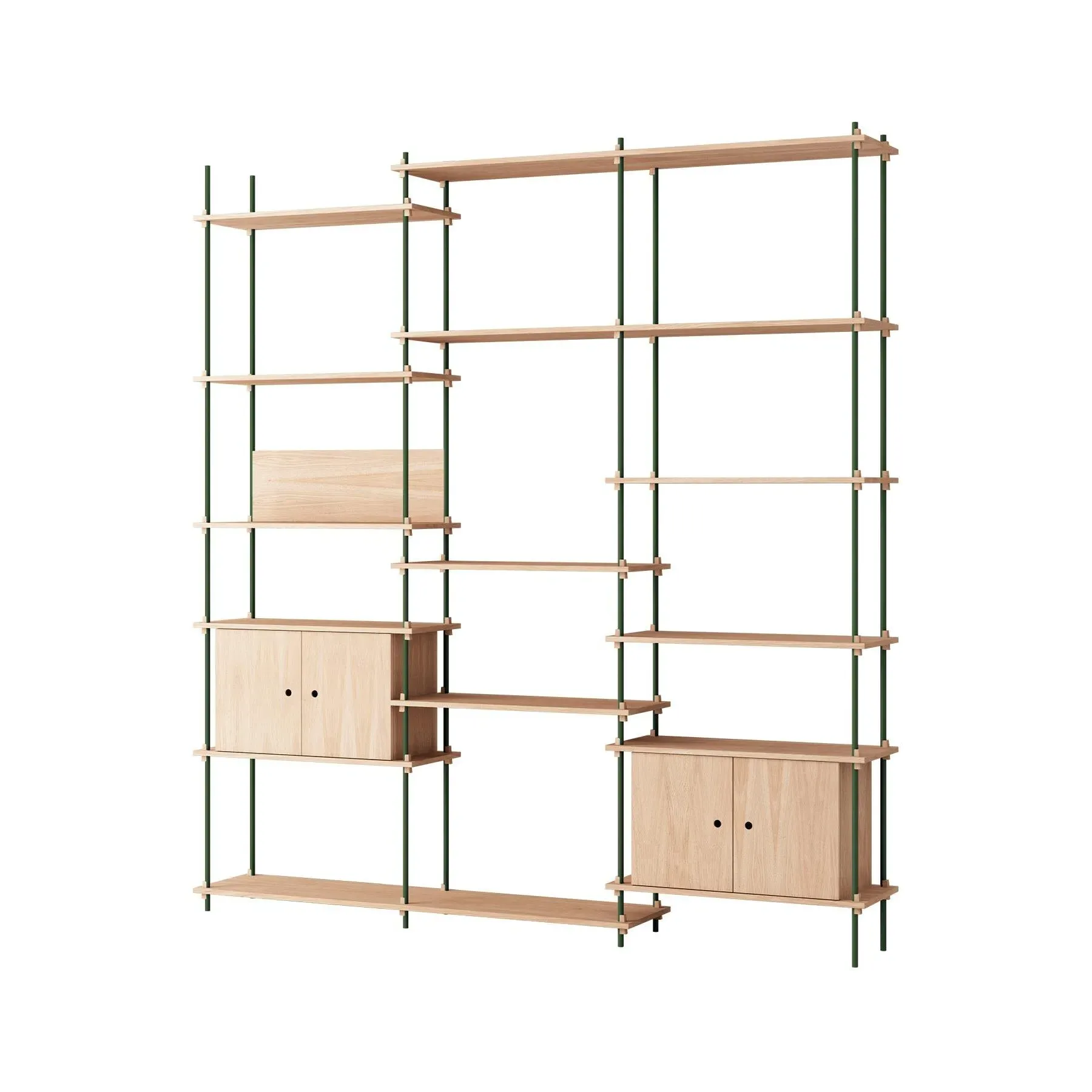 Triple Shelving System with 2 Cabinets - Green, Oak