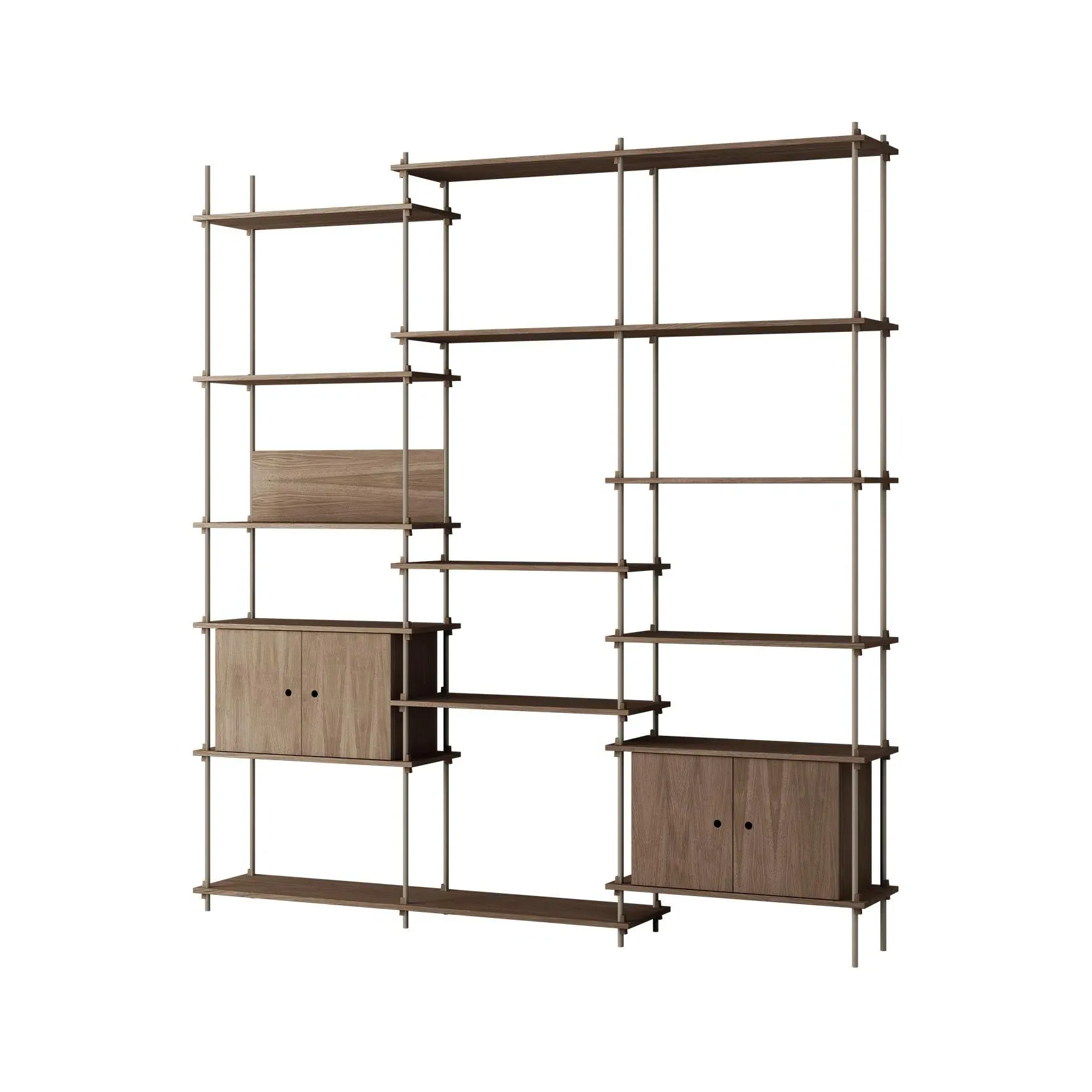 Triple Shelving System with 2 Cabinets - Grey, Oak