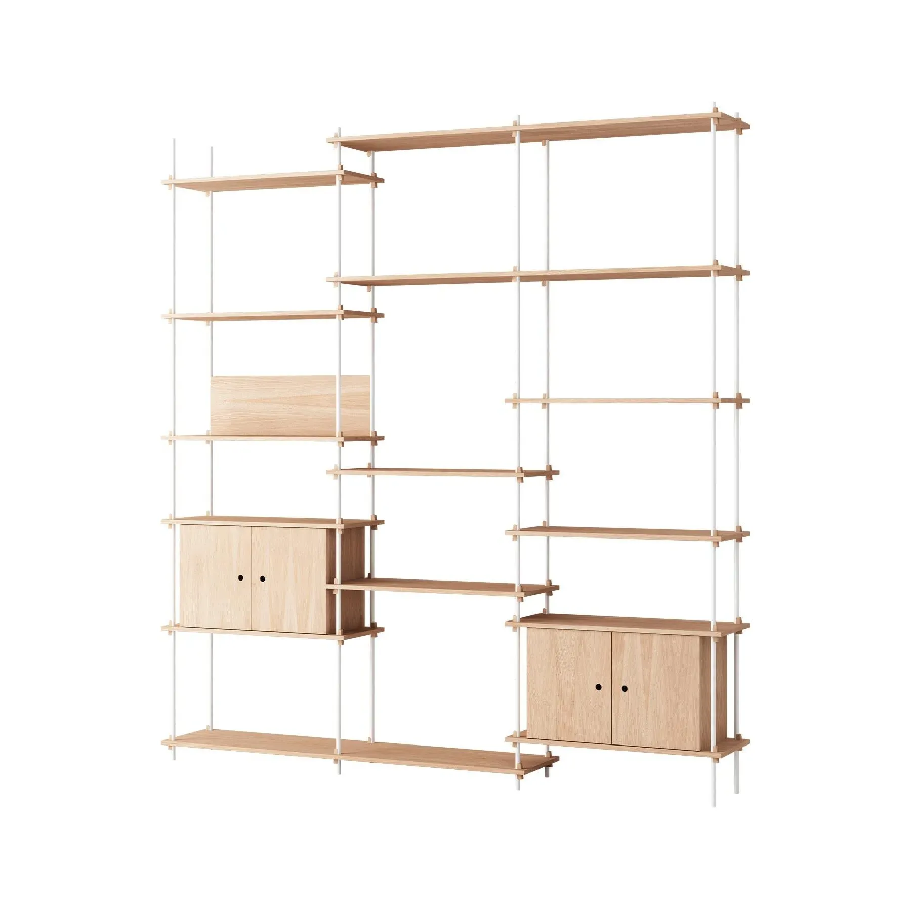 Triple Shelving System with 2 Cabinets - White, Oak