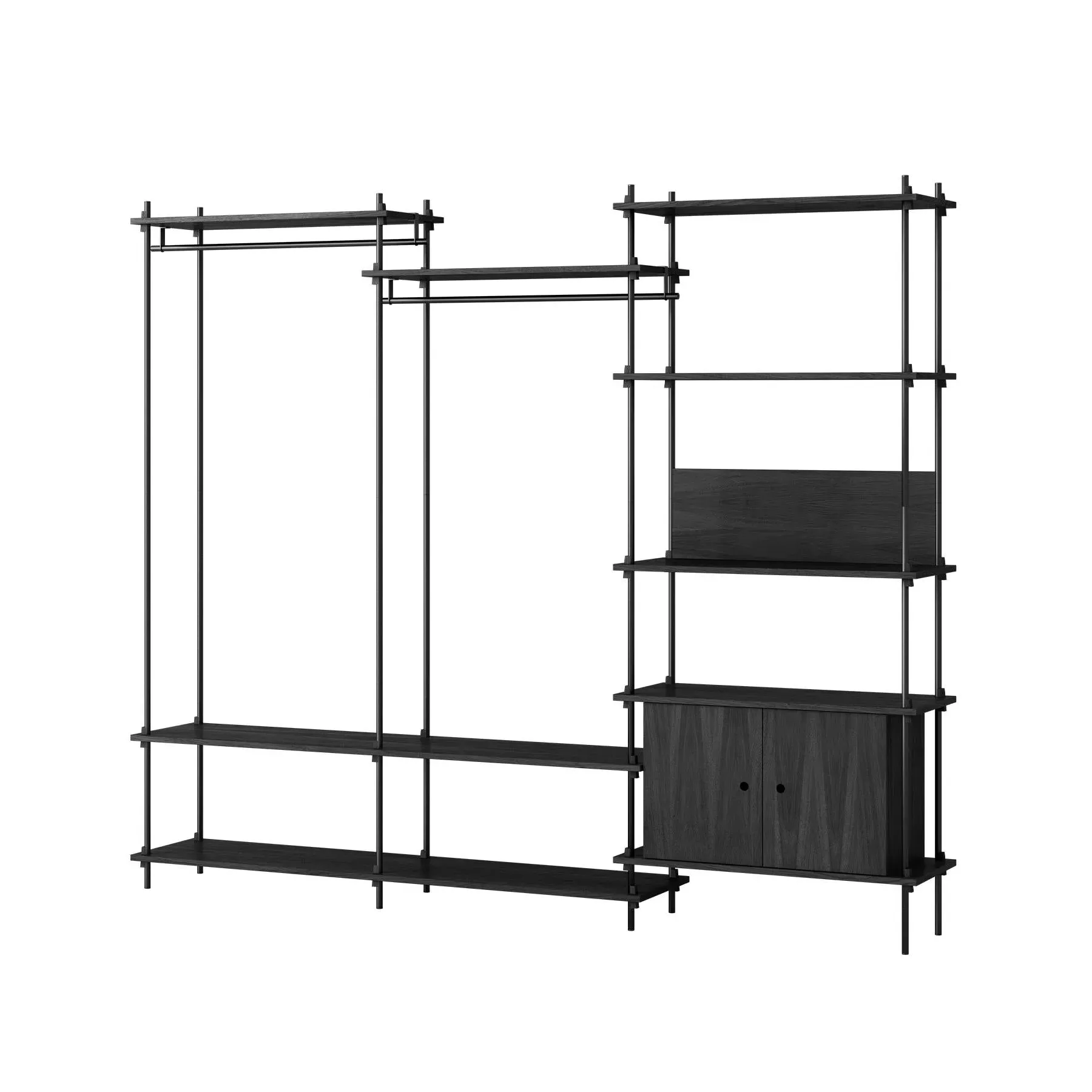 Triple Shelving System with Cabinet - Black
