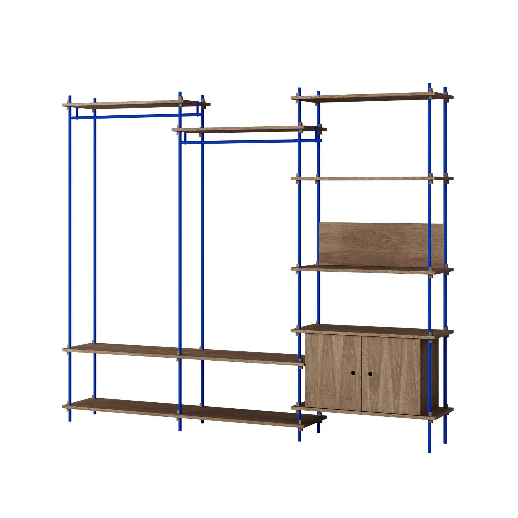 Triple Shelving System with Cabinet - Blue, Smoked Oak