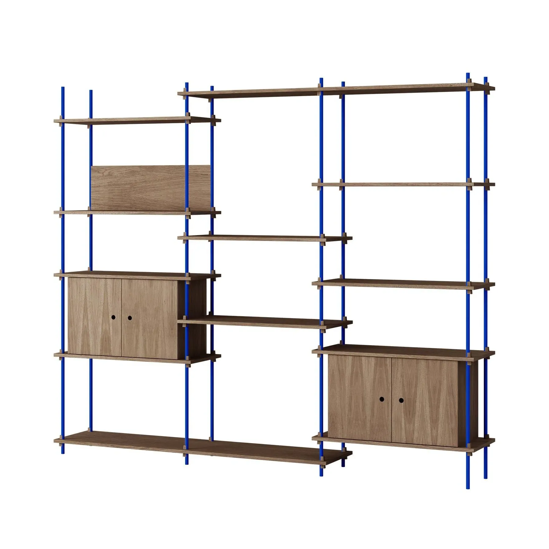 Triple Shelving System with Cabinets - Blue, Oak