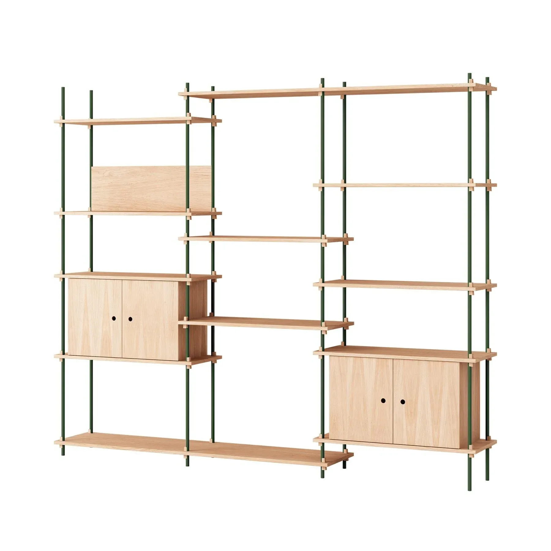 Triple Shelving System with Cabinets - Green, Oak