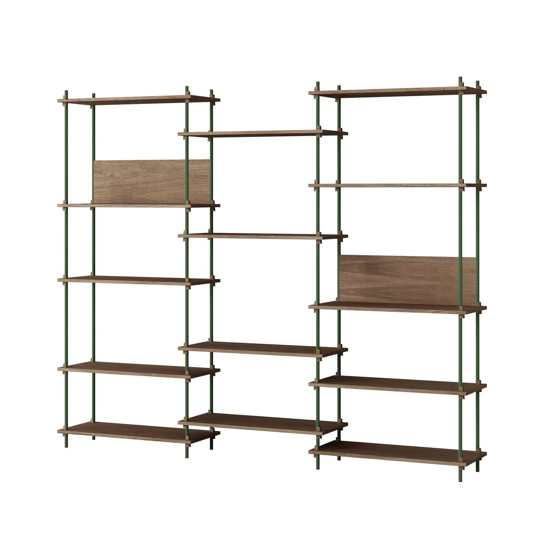 Triple Shelving System with L-Shelves - Pine Green, Oak