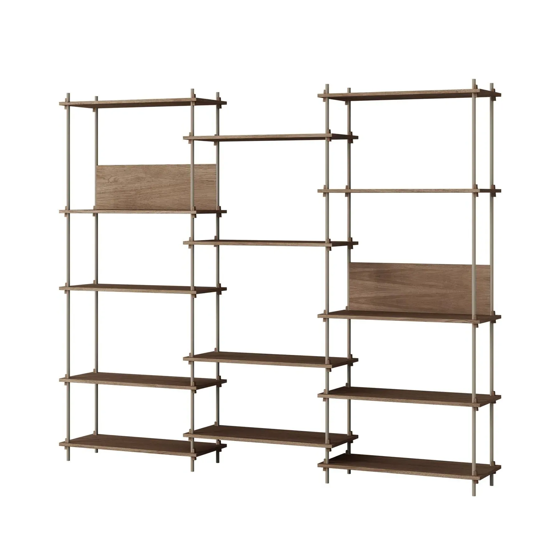 Triple Shelving System with L-Shelves - Warm Grey, Oak