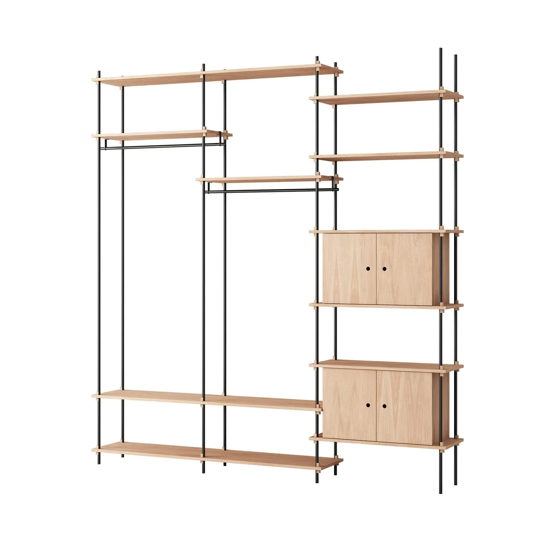 Triple Shelving System with Rails - Black, Oak image