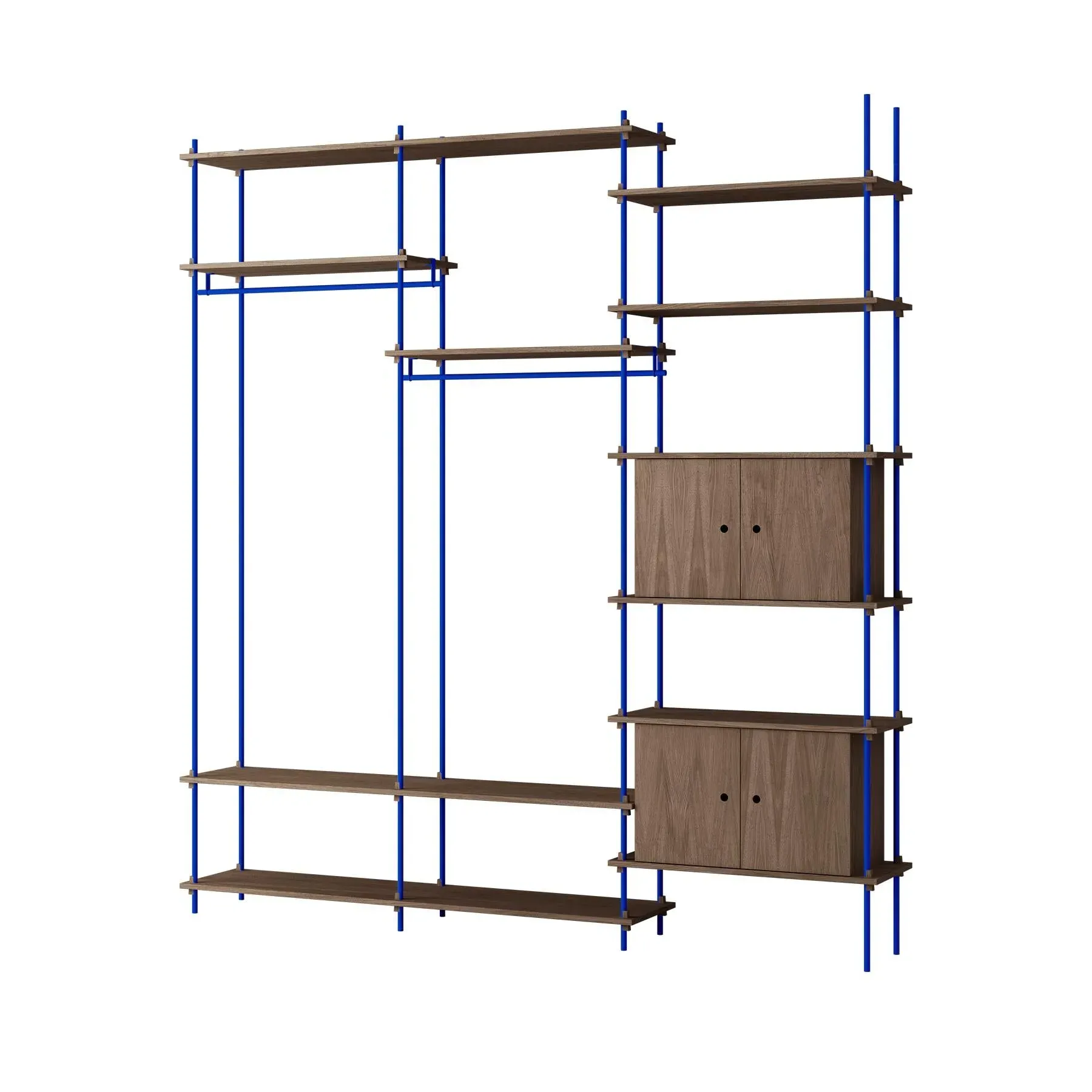 Triple Shelving System with Rails - Blue, Oak