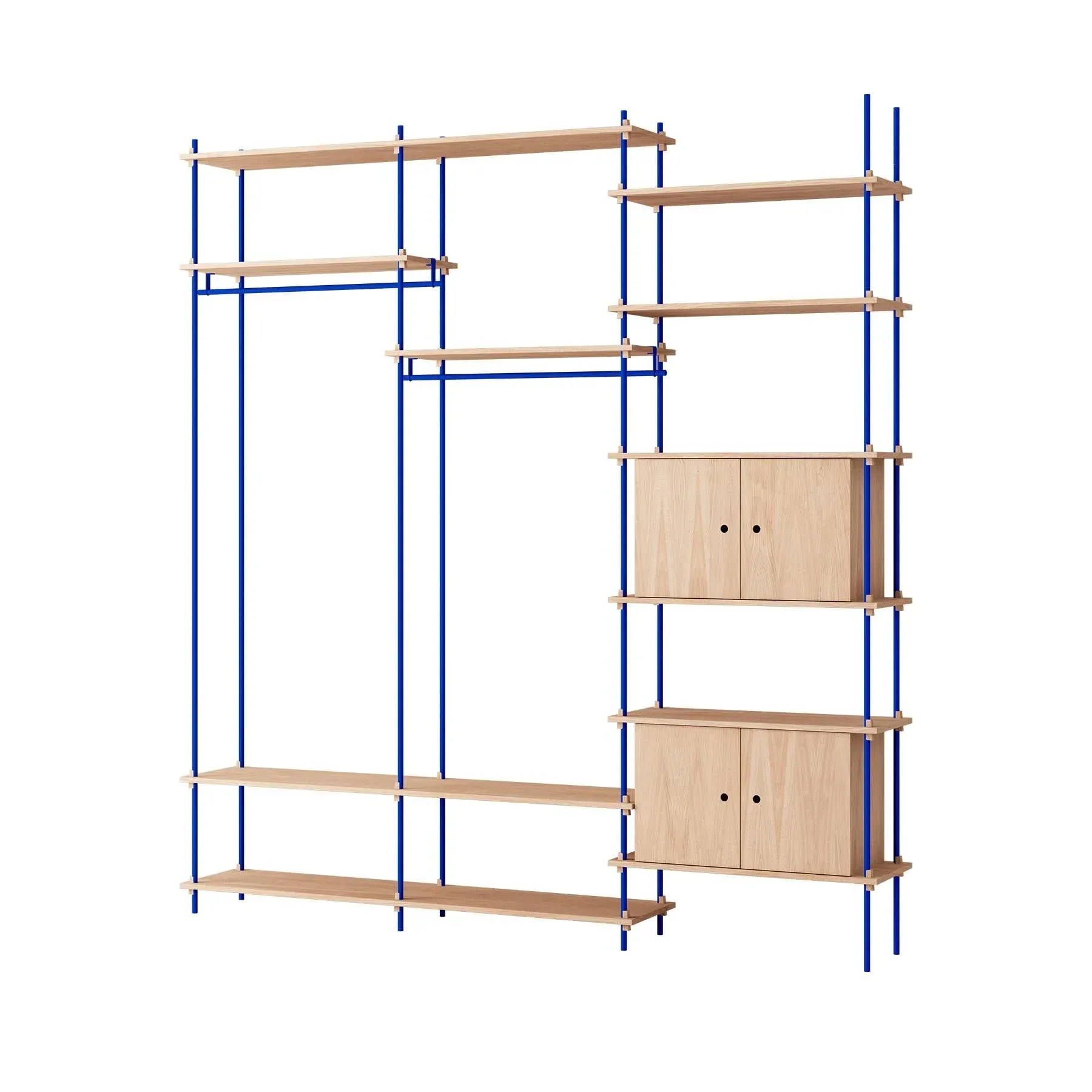 Triple Shelving System with Rails - Blue, Oak