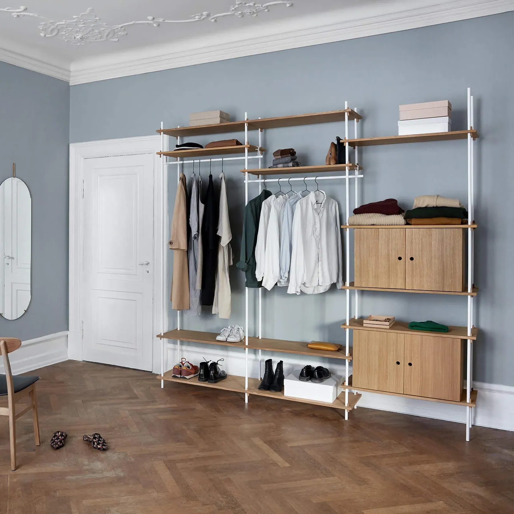 Triple Shelving System with Rails - Green, Oak