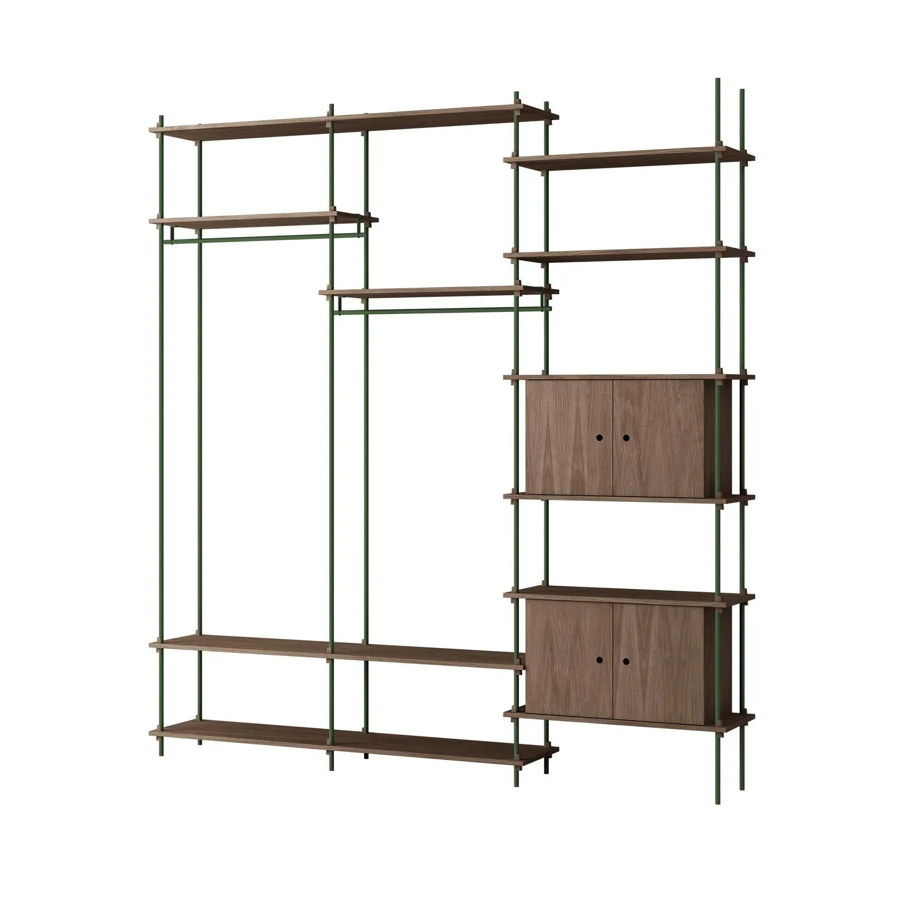 Triple Shelving System with Rails - Green, Oak