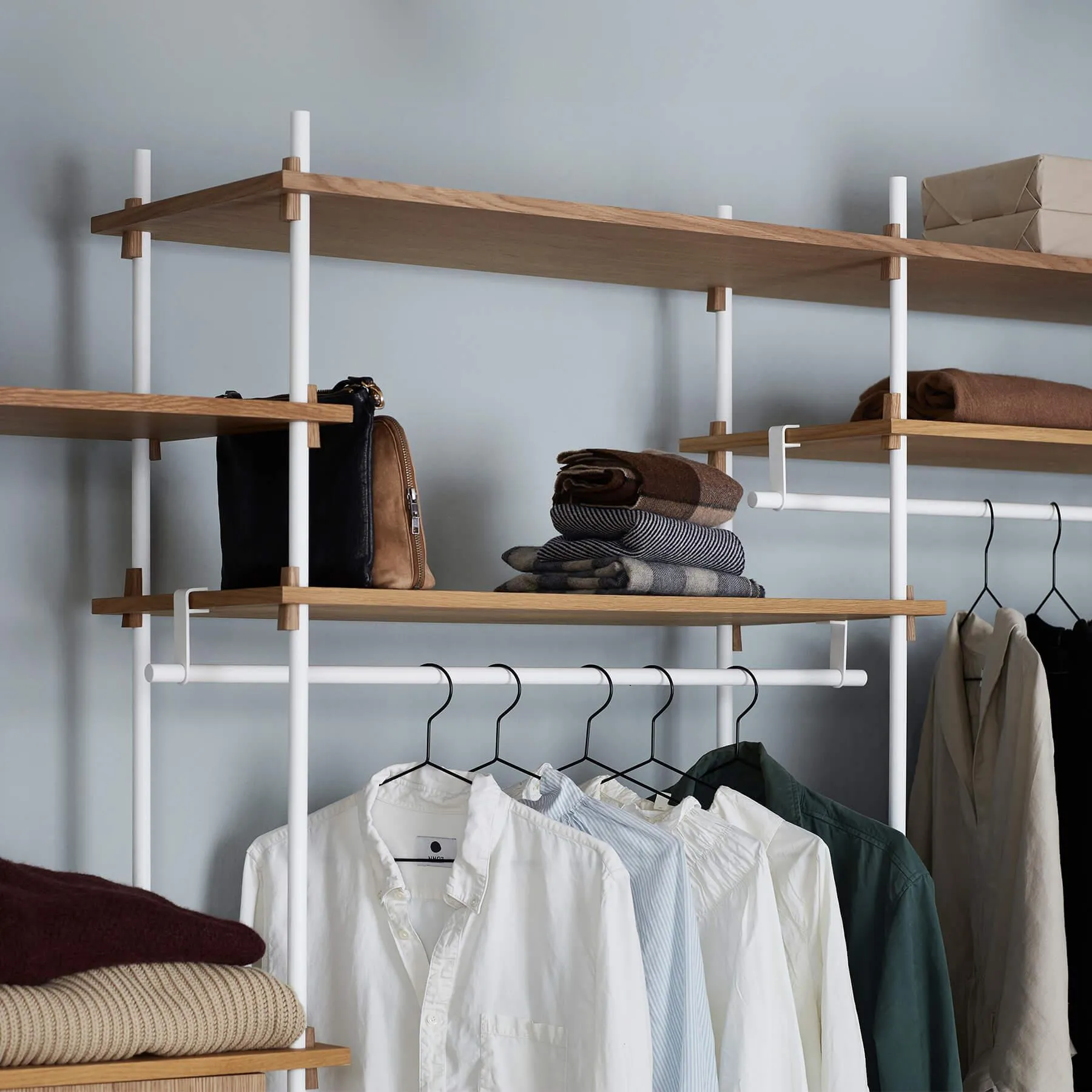 Triple Shelving System with Rails - White, Oak