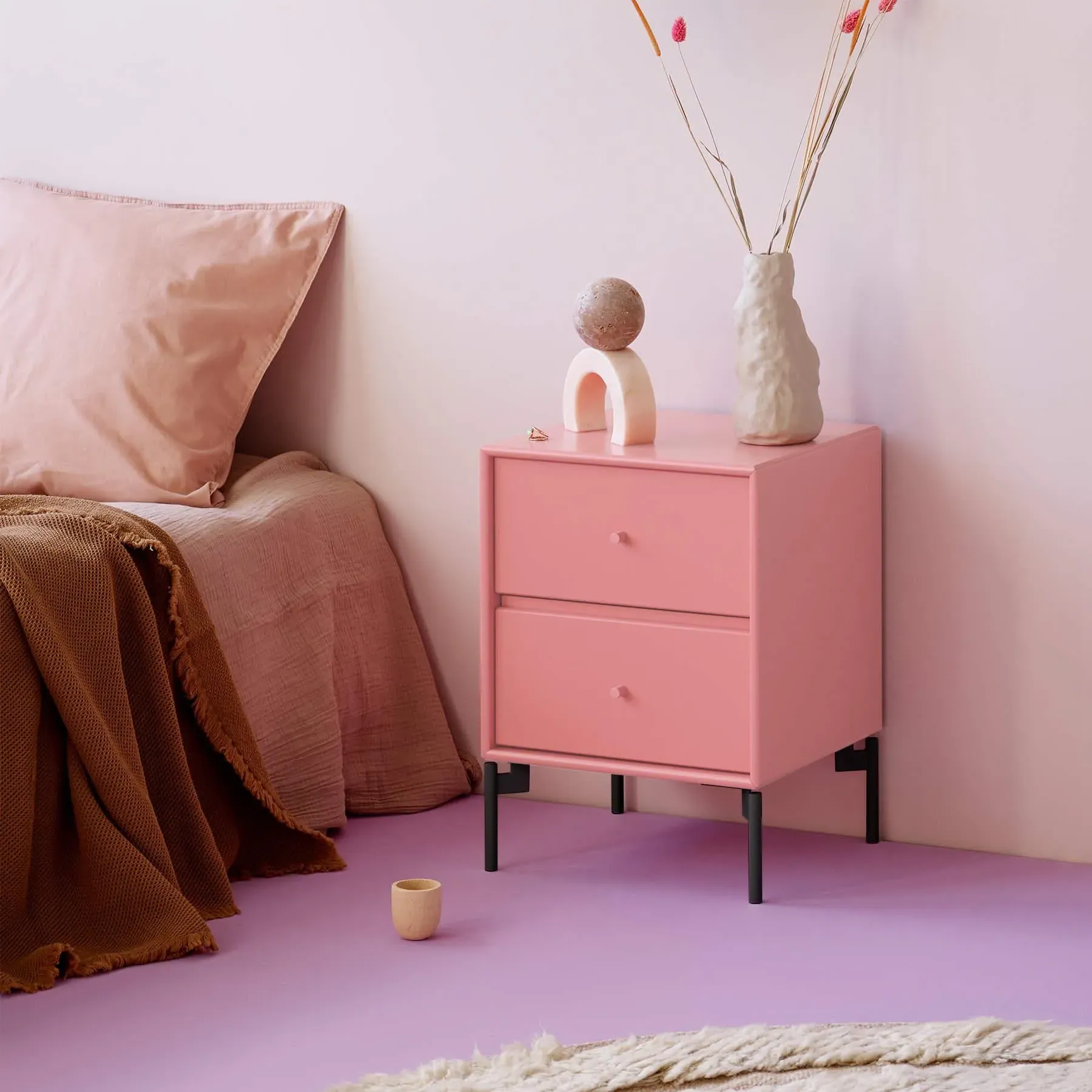 2-Drawer Bedside Table with Legs - Ruby