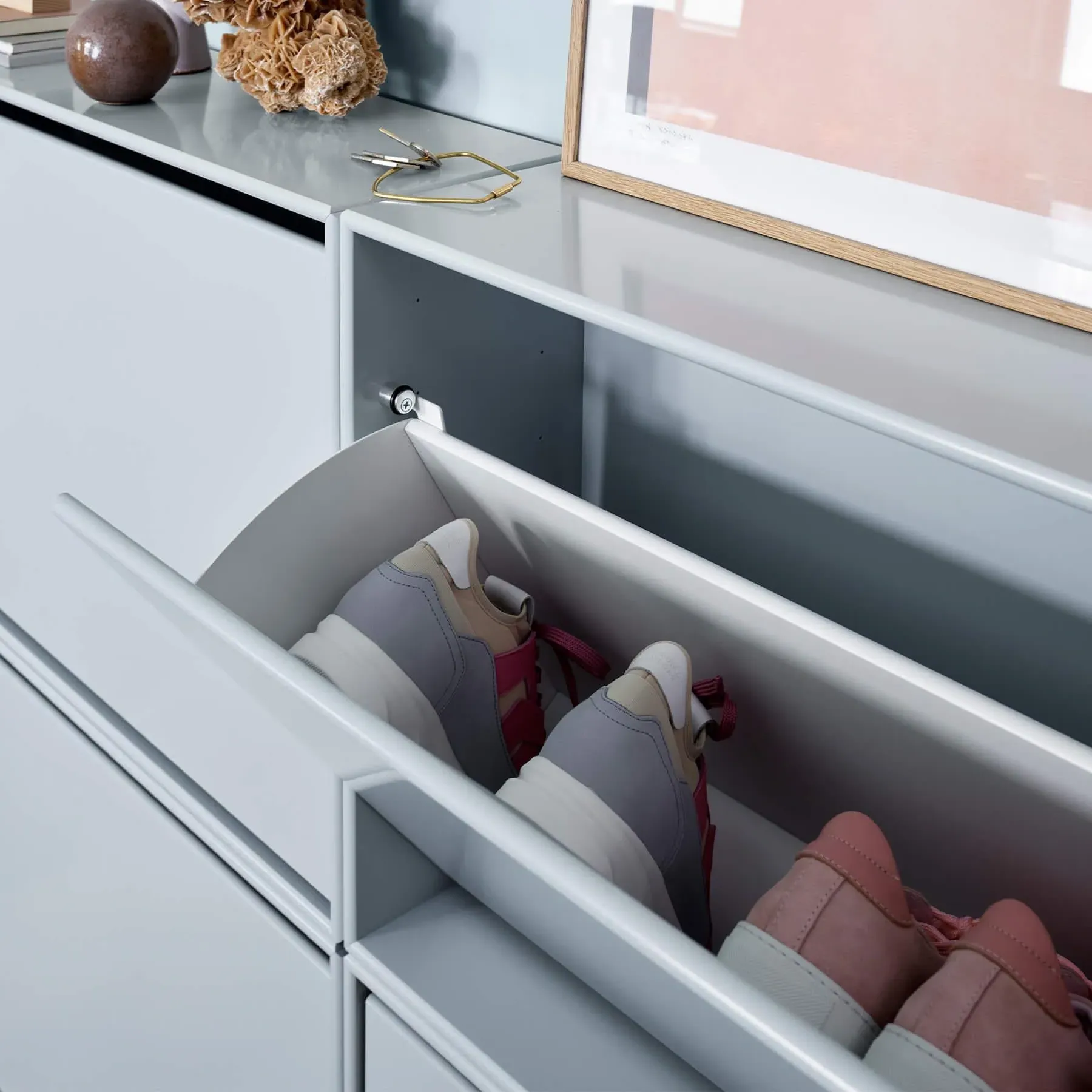 Shoe Cabinet with Flip Drawer - White