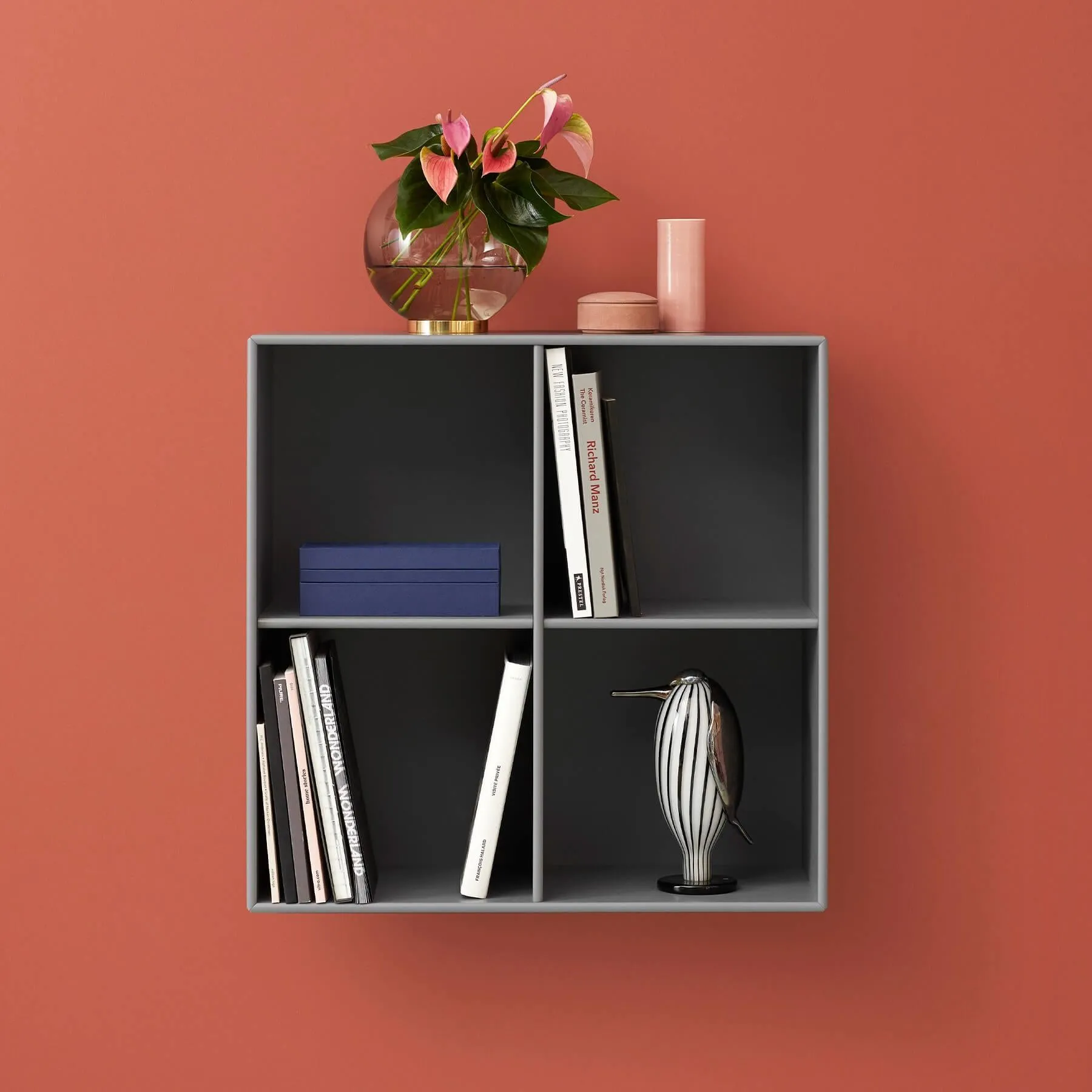 Wall Mounted Bookcase with 4 Compartments - Acacia
