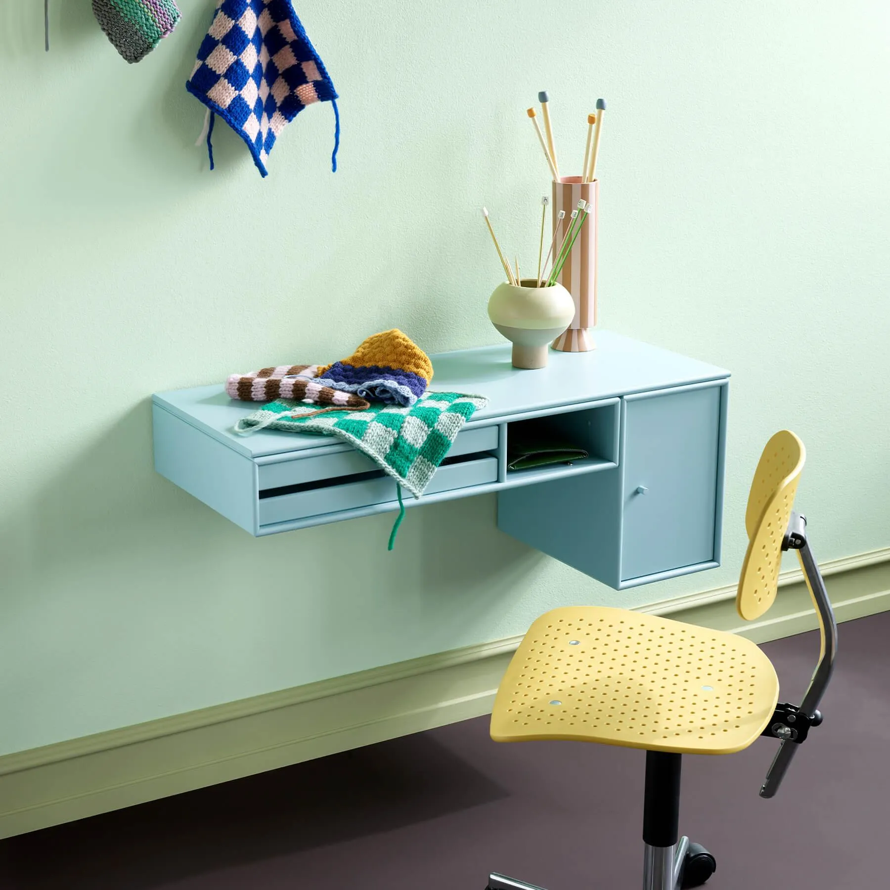 Wall-Mounted Bureau Desk with Storage - Acacia