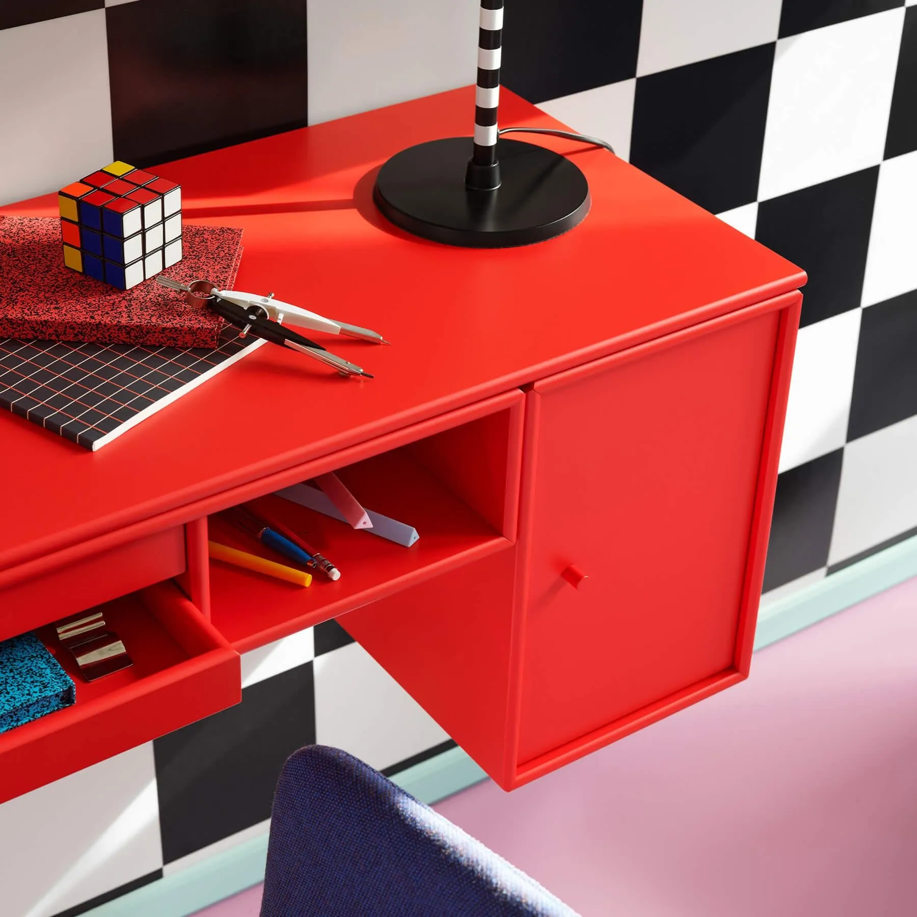 Wall-Mounted Bureau Desk with Storage - Beetroot