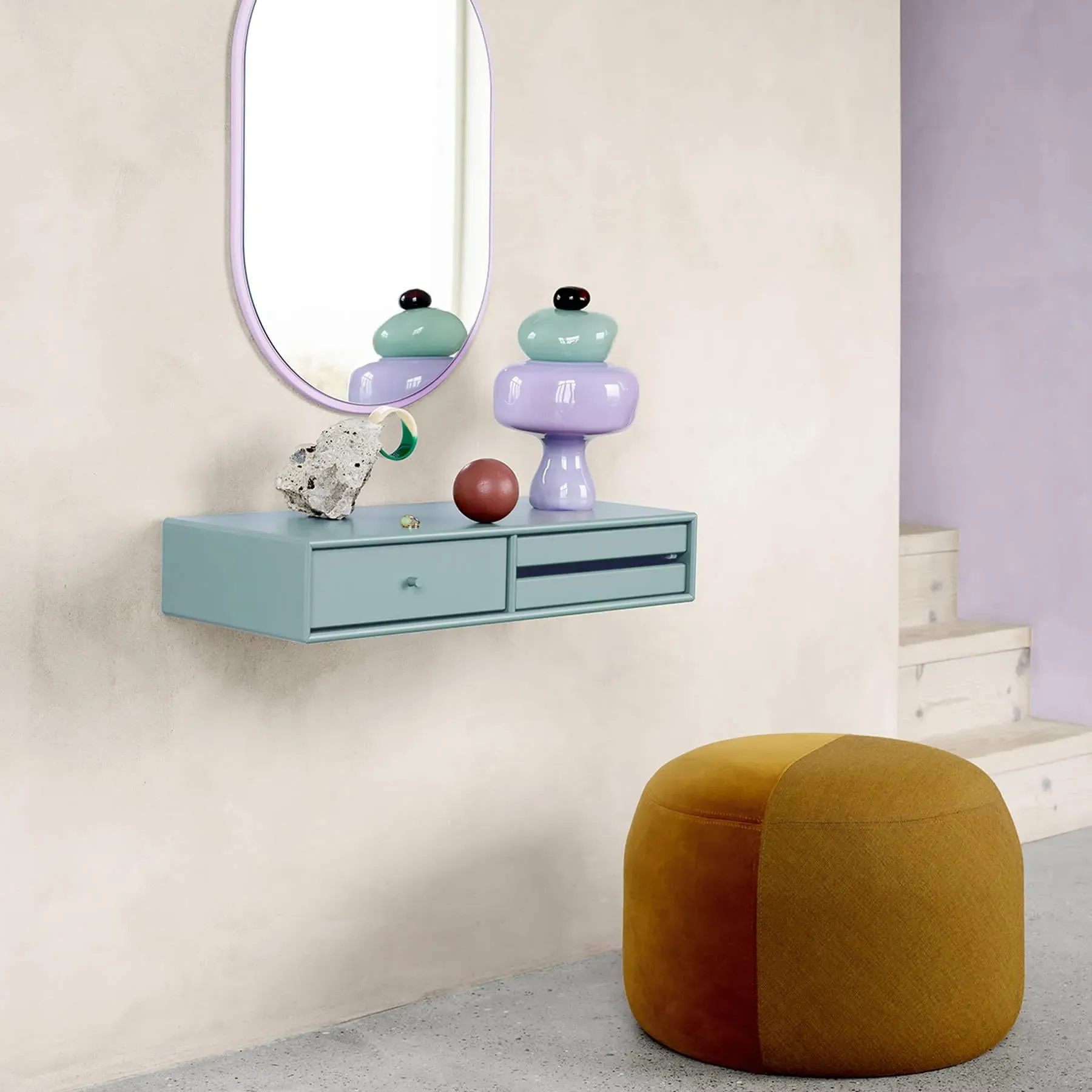 Wall-Mounted Dressing Table with Storage - Azure