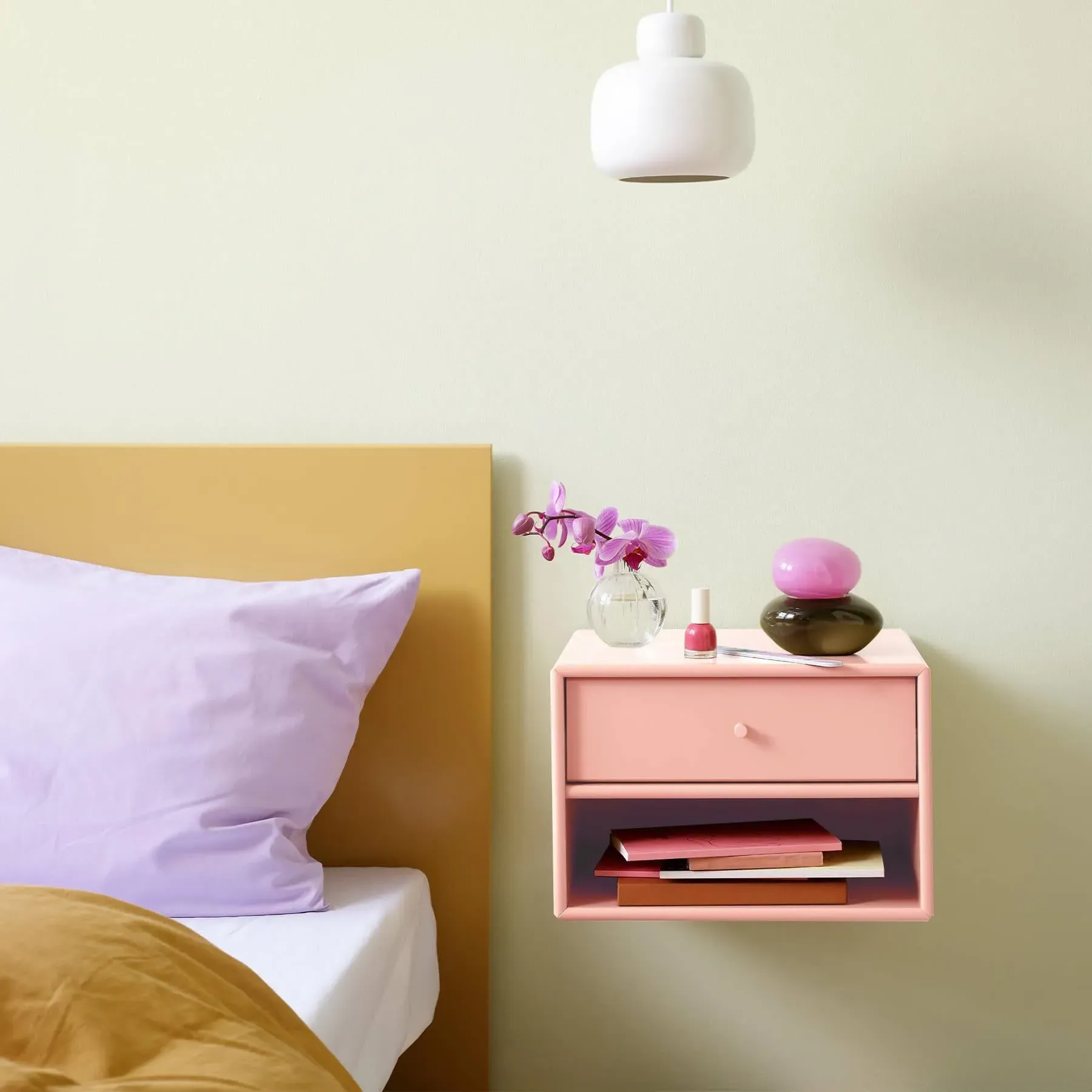 Wall-Mounted Night Stand with Drawer - Black