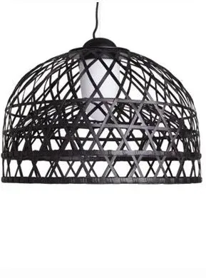 Small Pendant Light with Diffuser - Black, Bamboo