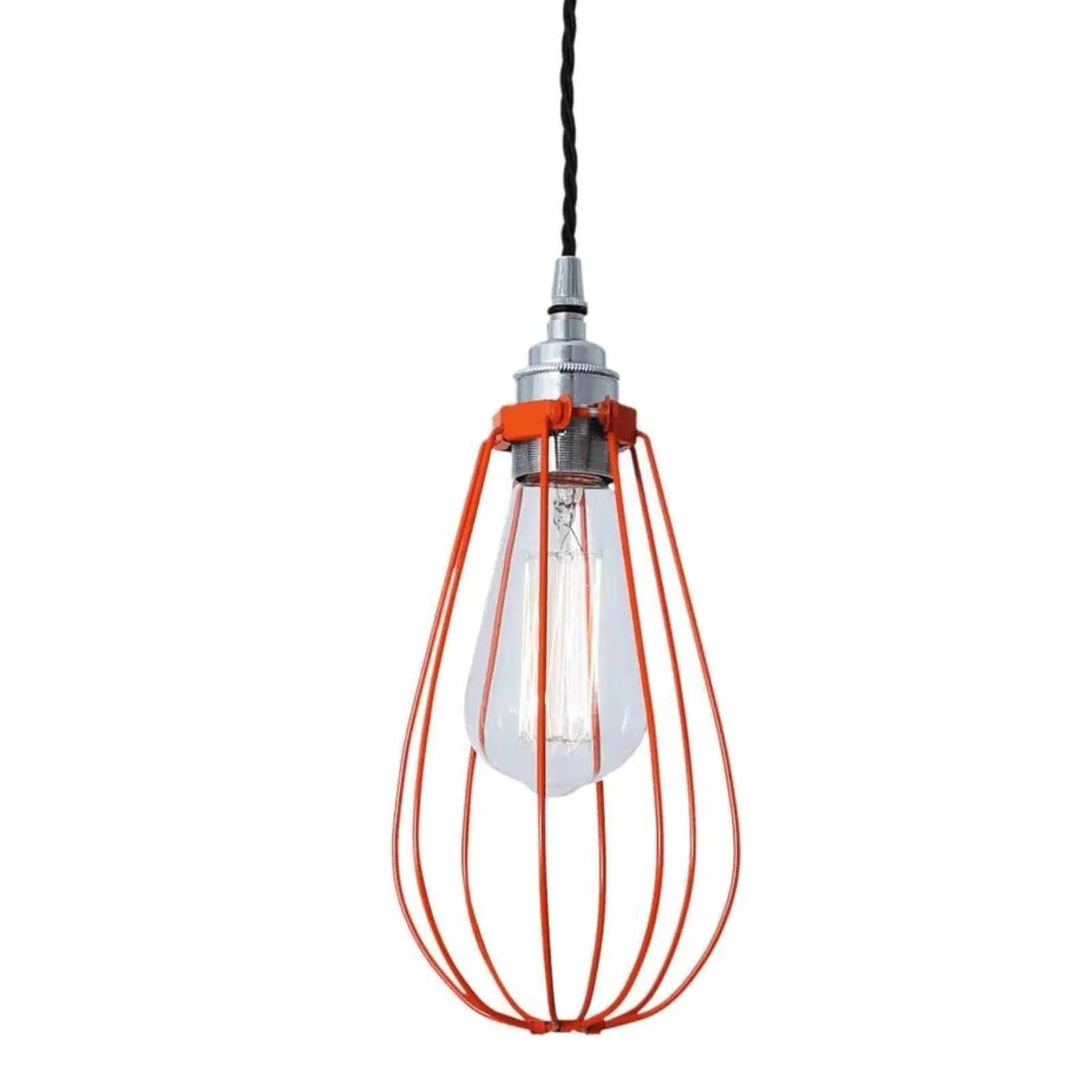 Bulb Cage Pendant Light - Orange, Metal