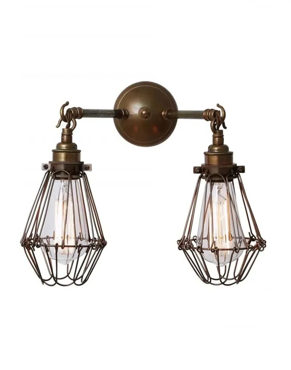 Cage Double Wall Light - Antique Silver, Brass