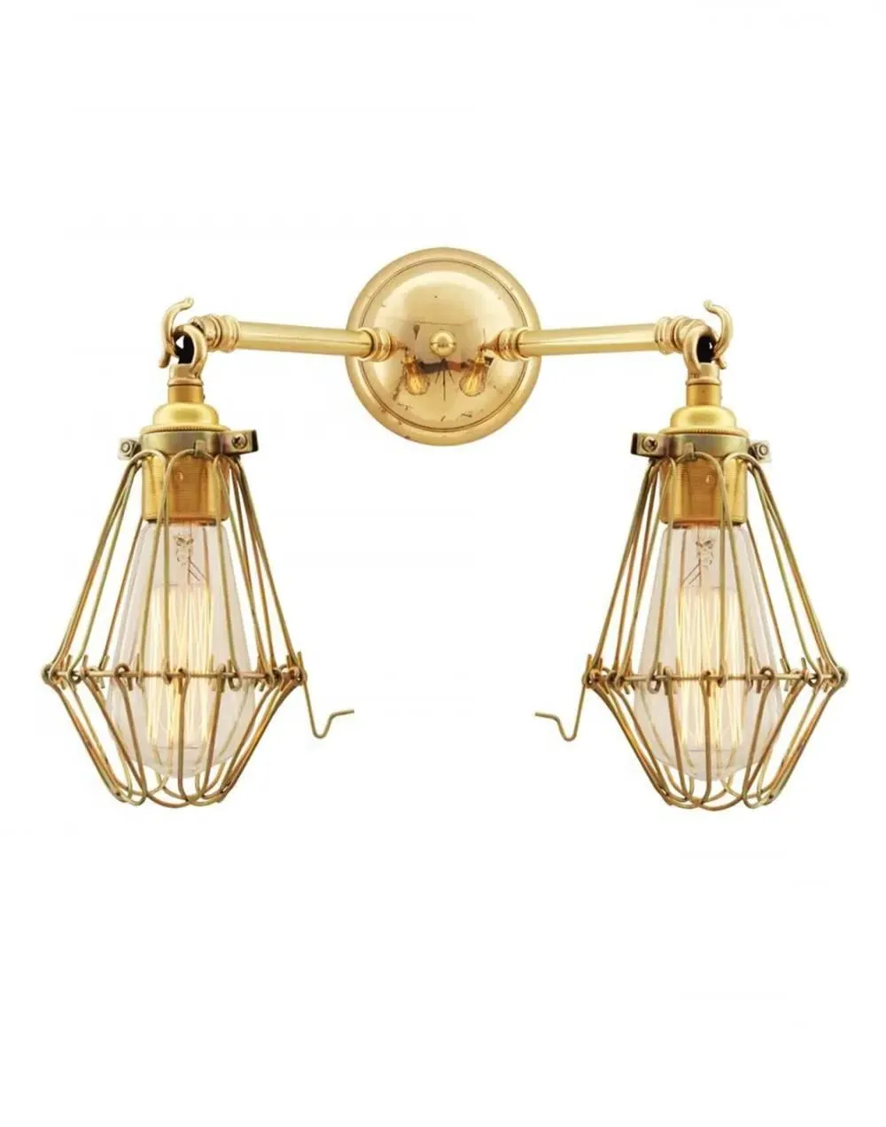 Cage Double Wall Light - Antique Silver, Brass