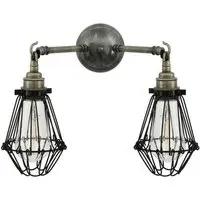 Cage Double Wall Light - Antique Silver, Brass