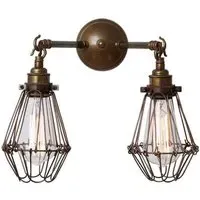 Double Wall Light with Cage - Antique Brass