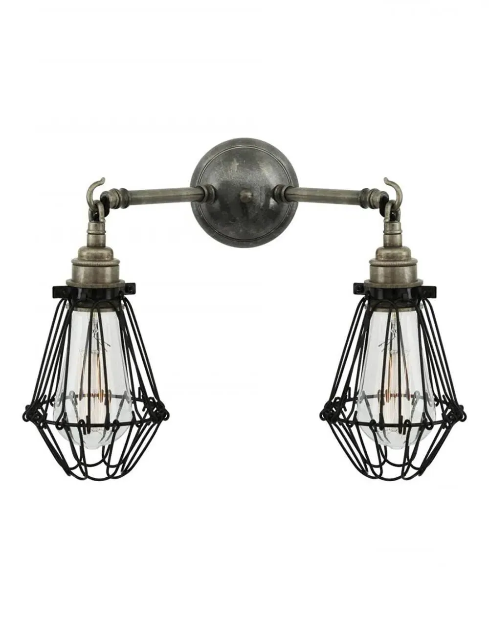 Double Wall Light with Cage - Brass, Metal