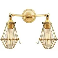 Double Wall Light with Cage - Brass, Metal