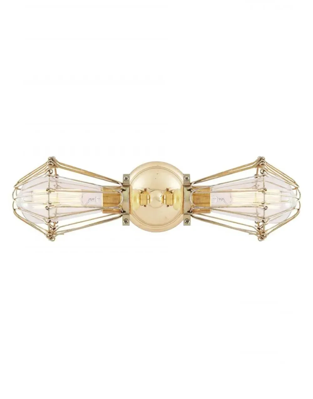 Flush Double Wall Light with Cage - Brass, Steel image