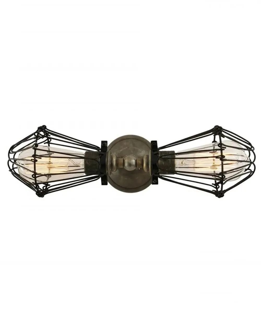Flush Double Wall Light with Cage - Silver
