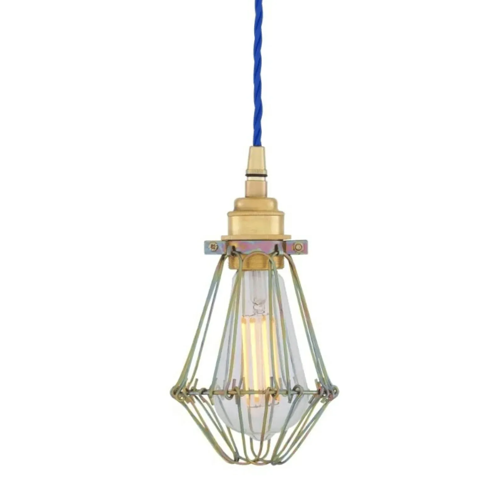 Industrial Cage Pendant Light - Blue, Brass