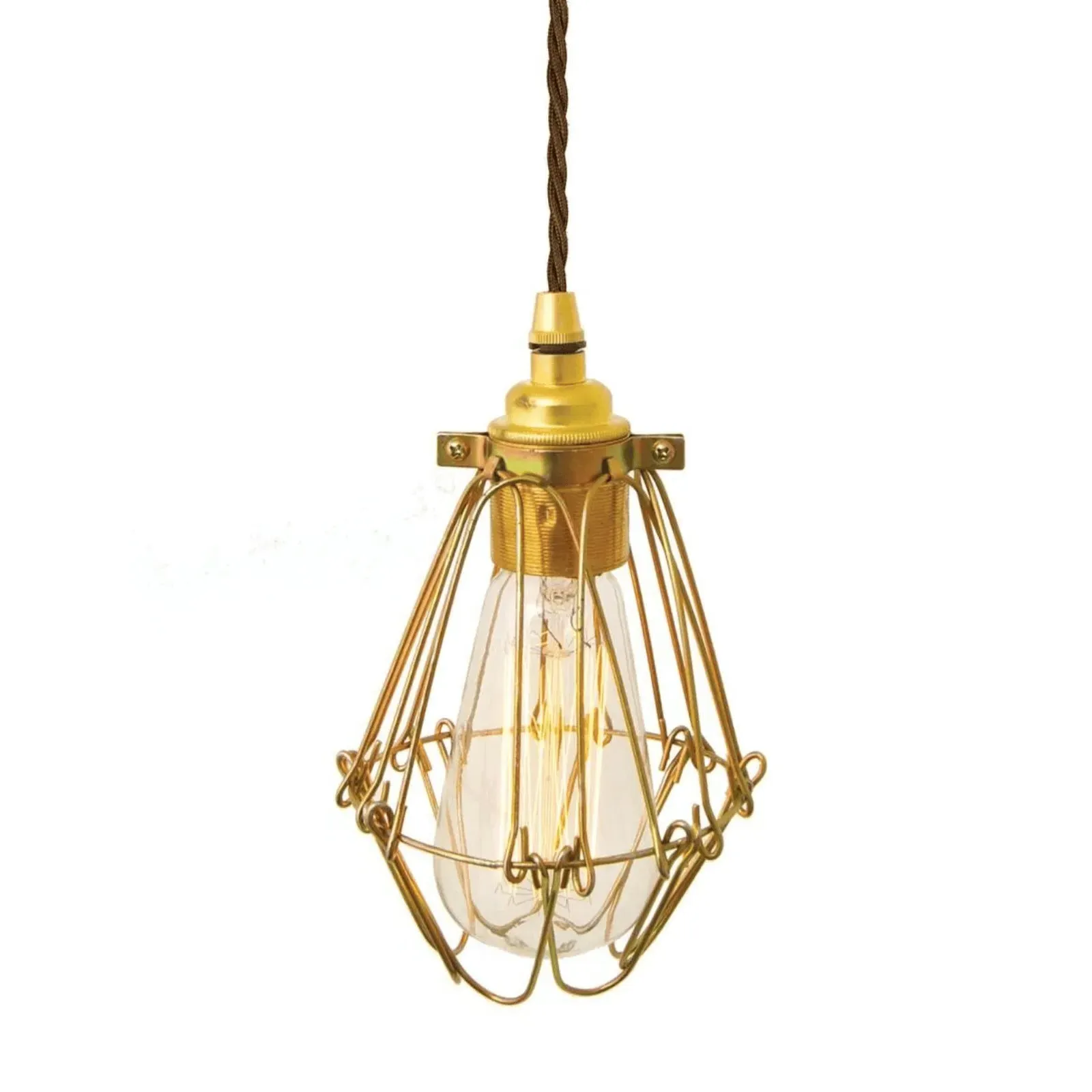 Industrial Cage Pendant Light - Brown, Brass