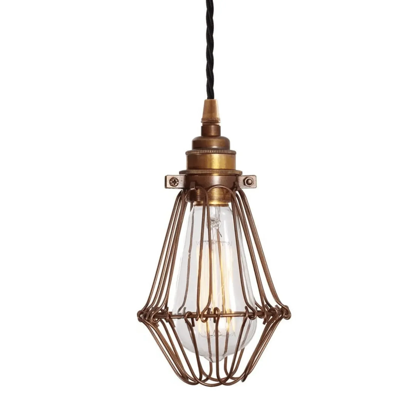 Industrial Cage Pendant Light - Light Gold, Bronze