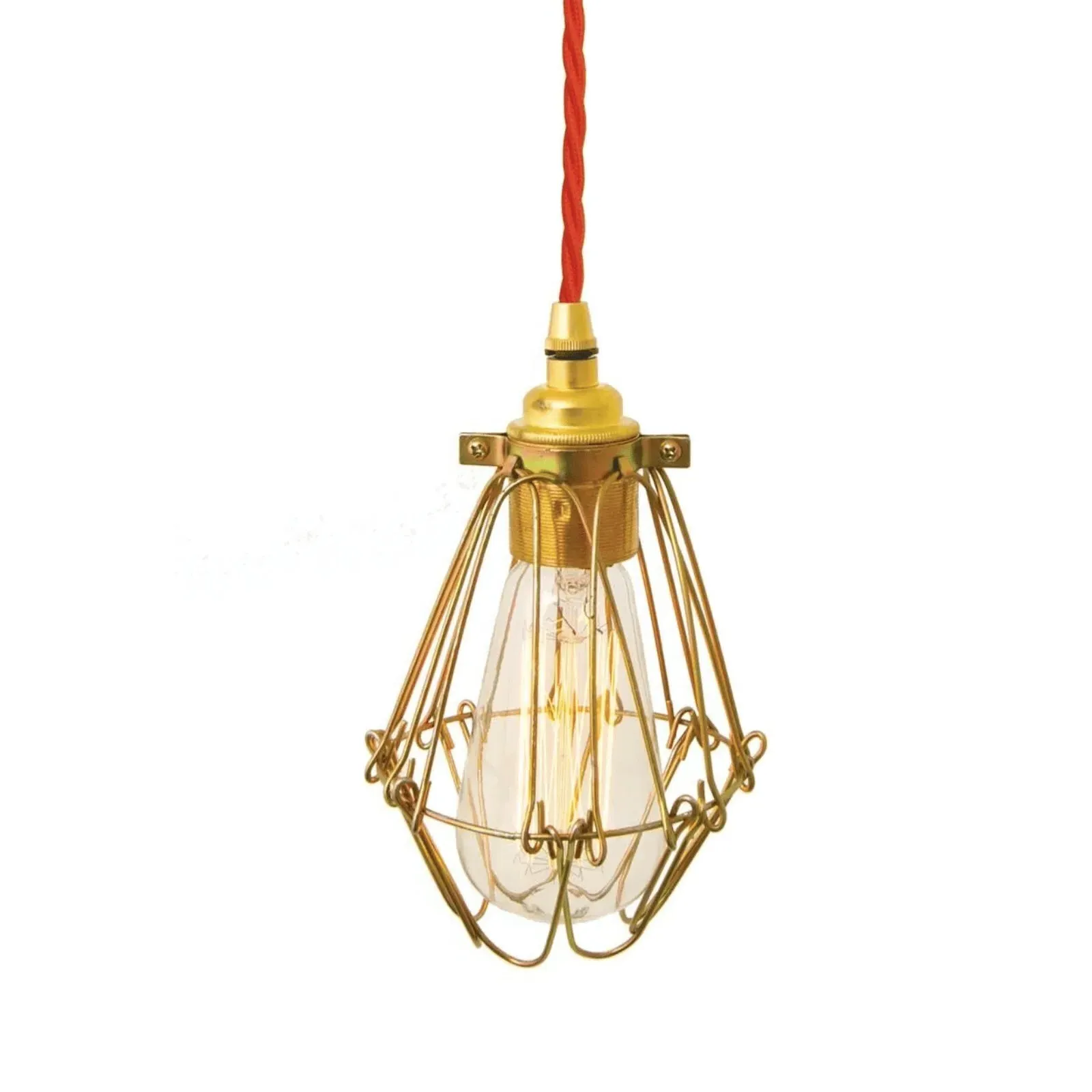 Industrial Cage Pendant Light - Red, Brass