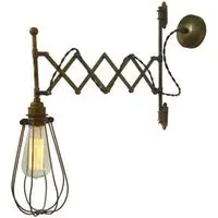 Scissor Arm Wall Light with Bulb Cage - Brass