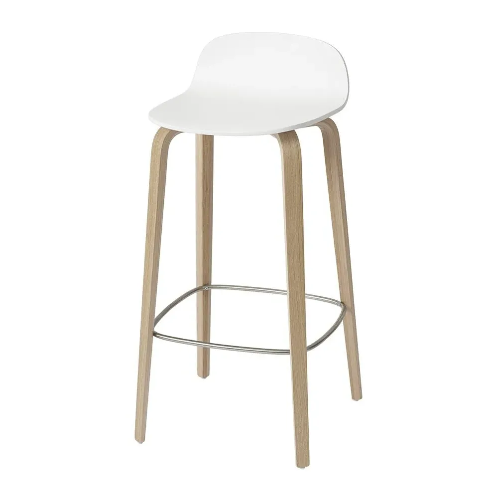 75cm Bar Stool with Curved Back - White, Oak