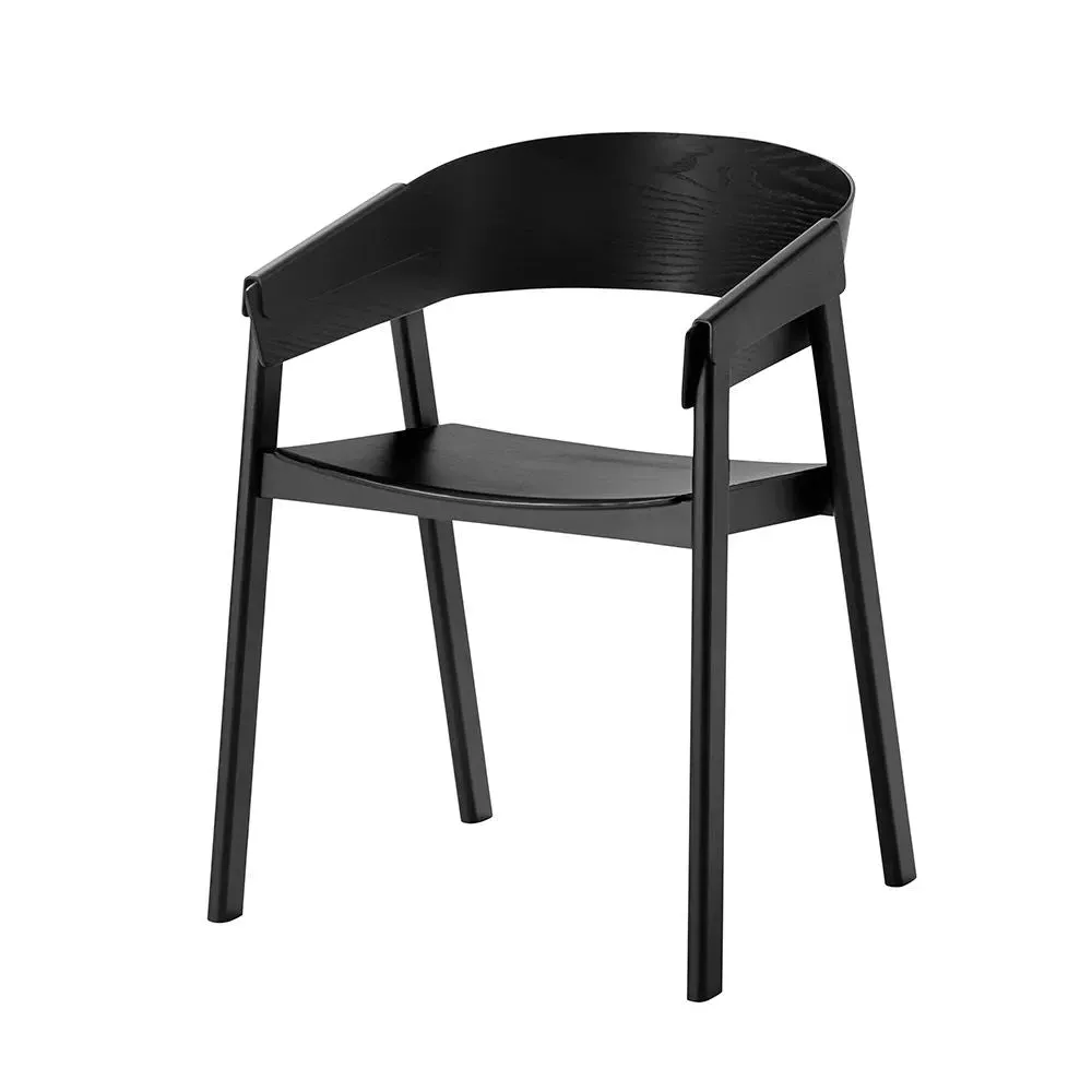 Armchair with Curved Backrest - Black, Wood image