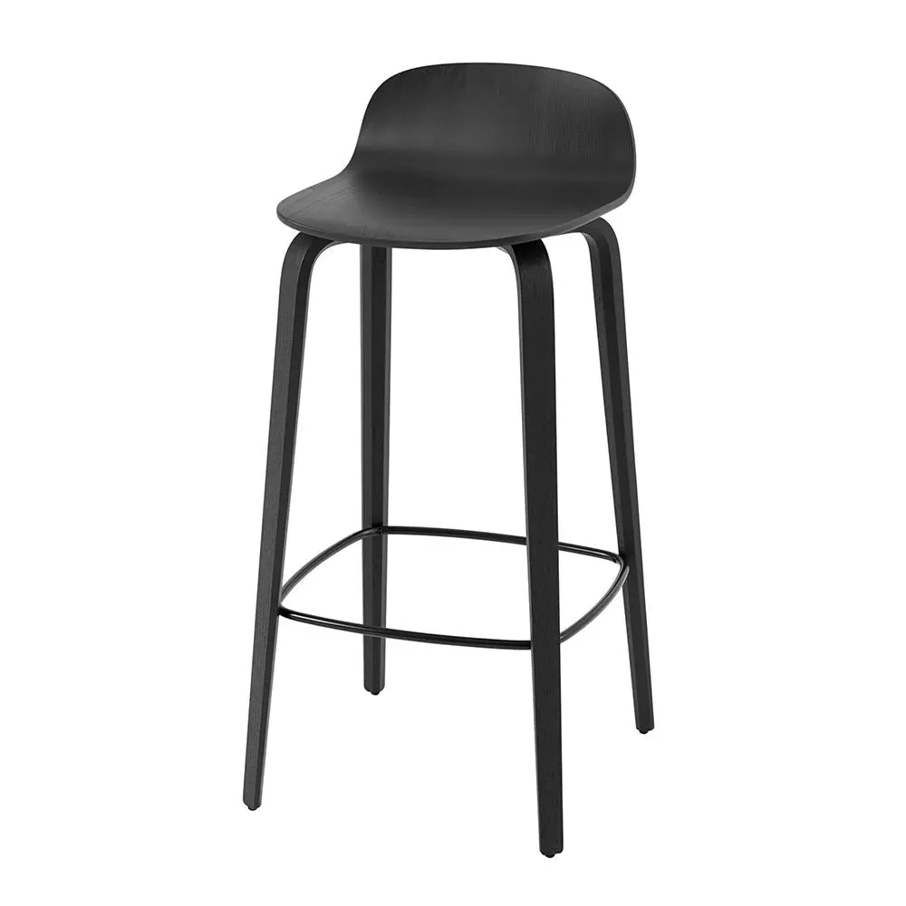 Bar Stool with Back - Black, Oak image