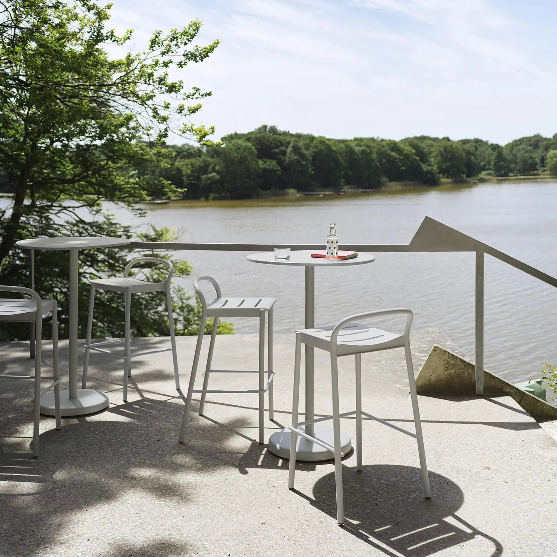 Bar Stool with Footrest - Dark Green, Steel