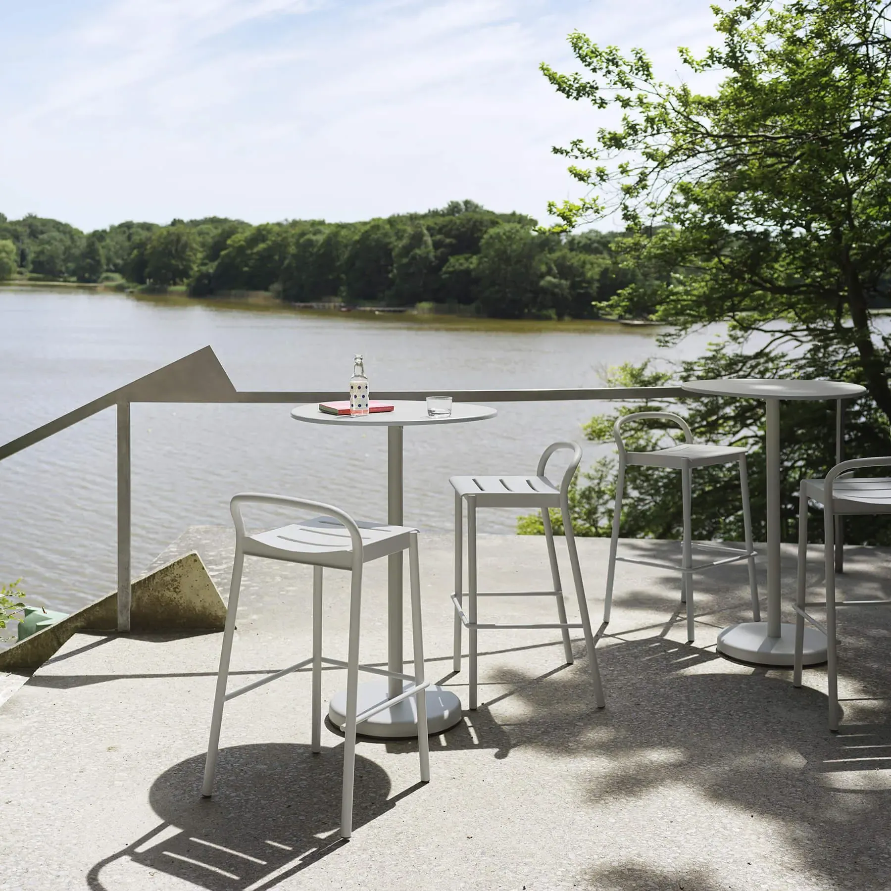 Bar Stool with Footrest - Grey, Steel