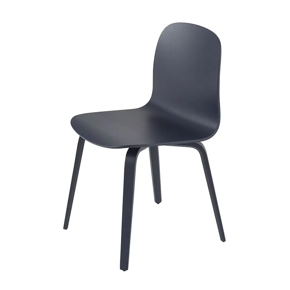 Dining Chair with Wooden Base - Blue, Veneer