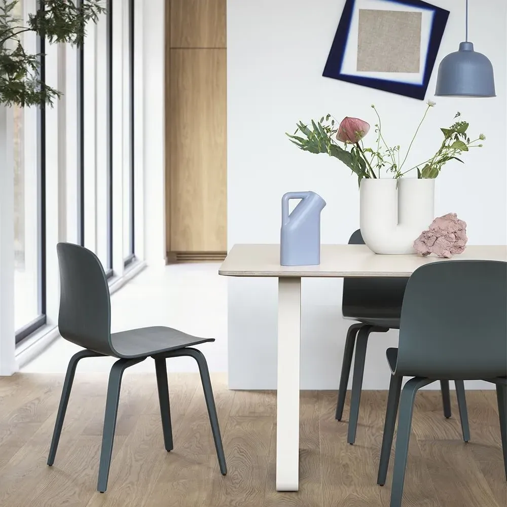 Dining Chair with Wooden Base - Green, Veneer