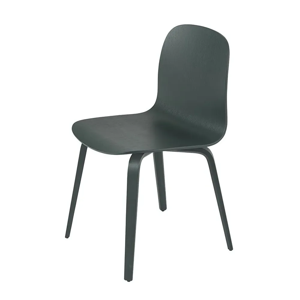 Dining Chair with Wooden Base - Green, Veneer