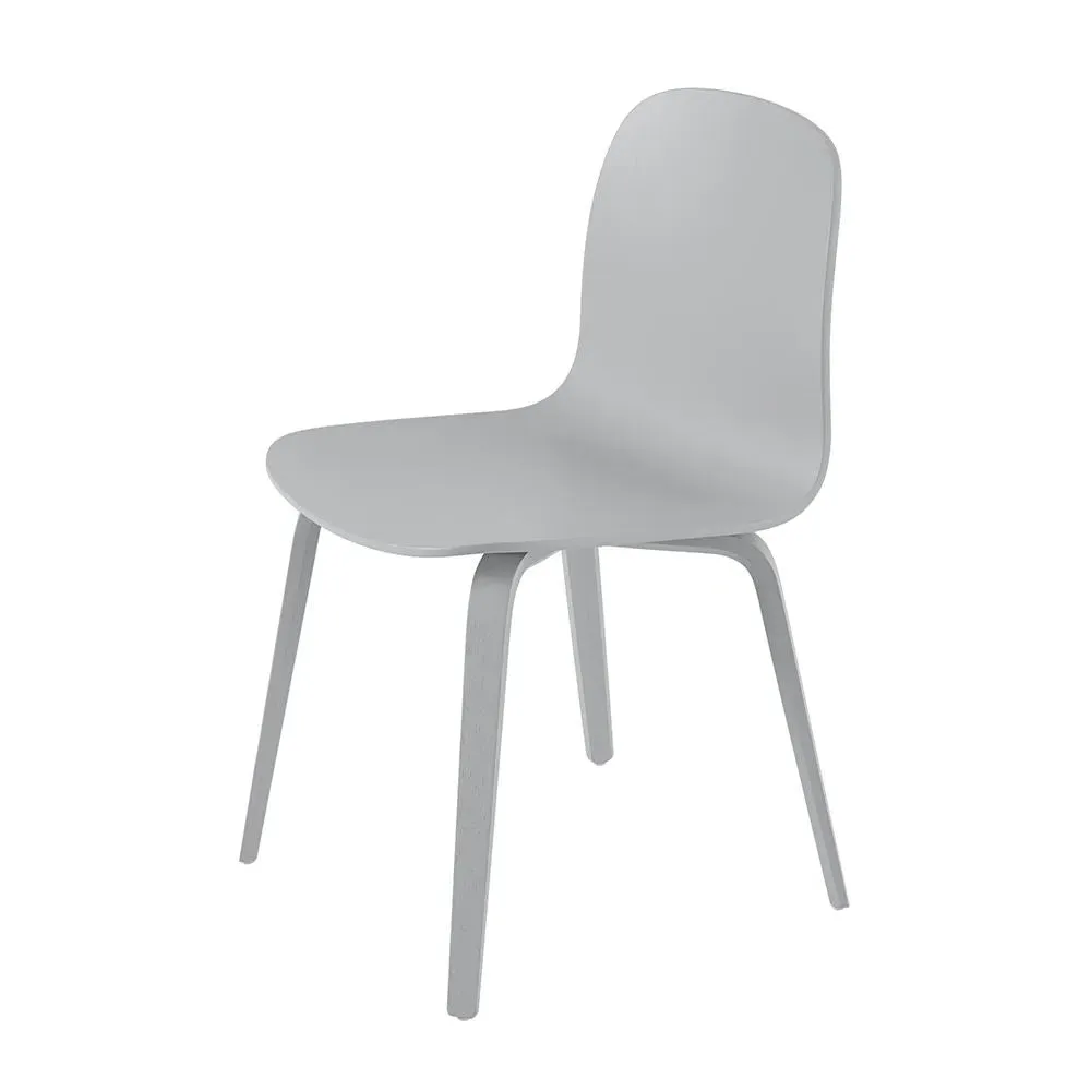 Dining Chair with Wooden Base - Grey, Veneer
