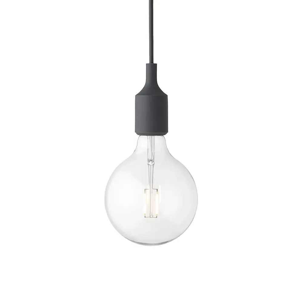 E27 Pendant Light with LED Bulb - Dark Grey, Rubber