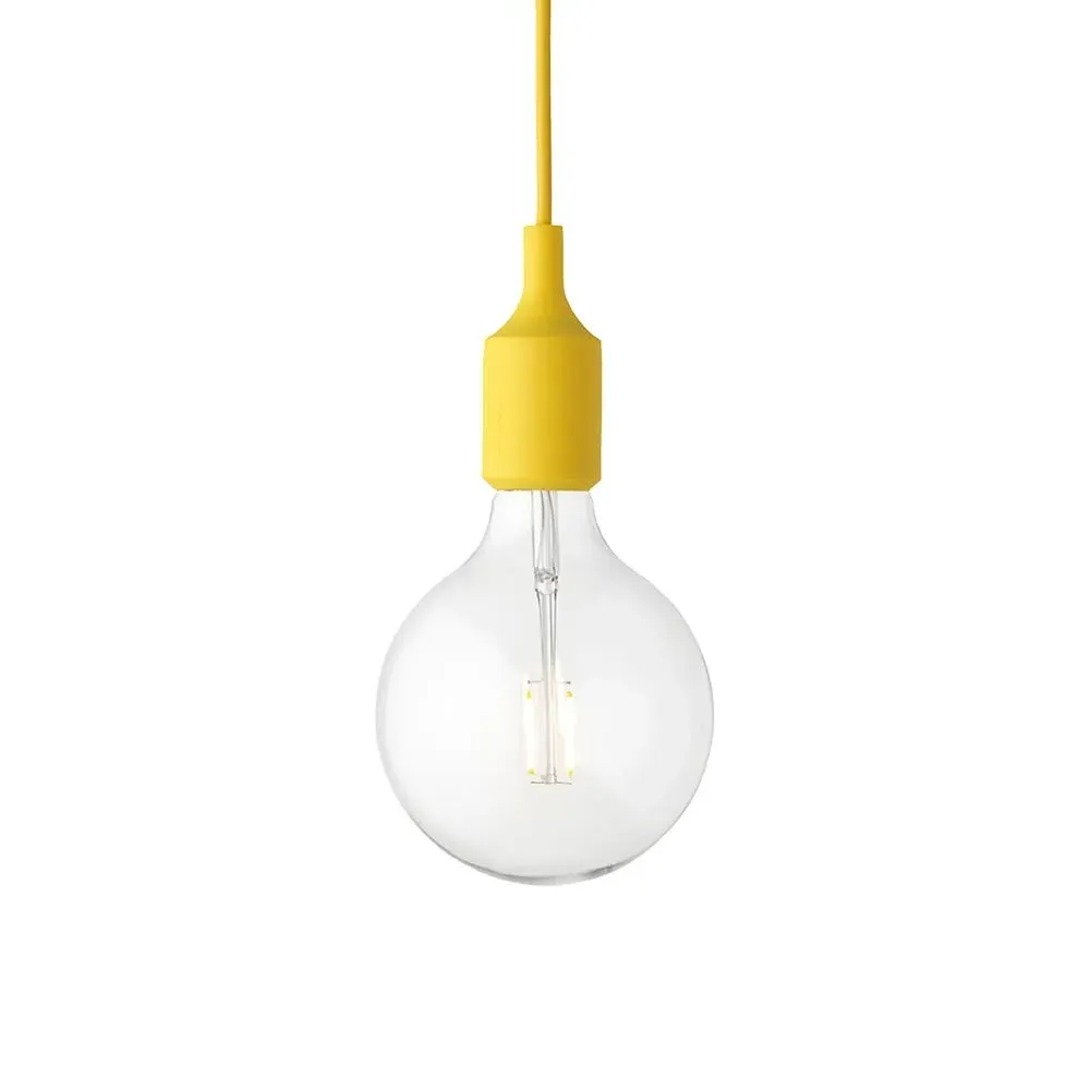 E27 Pendant Light with LED Bulb - Yellow, Rubber